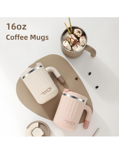 Taza de Café Aislada HOORMED 480ml Doble Pared Rosa