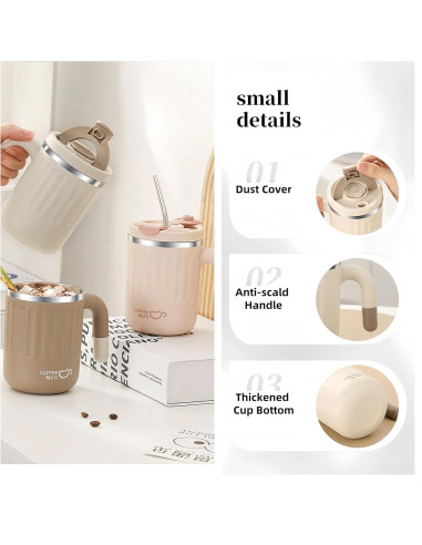 Taza de Café Aislada HOORMED 480ml Doble Pared Rosa