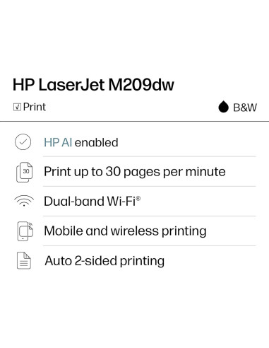 Impresora Inalámbrica HP LaserJet M209dw - Doble Cara, 30 ppm