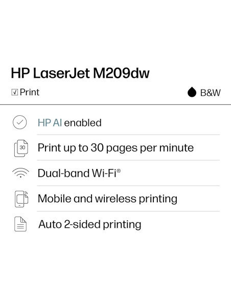 Impresora Inalámbrica HP LaserJet M209dw - Doble Cara, 30 ppm