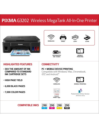 Impresora Todo-en-Uno Inalámbrica Canon PIXMA G3202