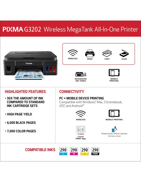 Impresora Todo-en-Uno Inalámbrica Canon PIXMA G3202