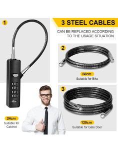Candado de Cable de Combinación DELSWIN 4 Dígitos con 3 Cables 2