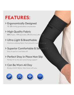 Mangas de Compresión KEKING para Brazo Unisex 15-20 mmHg Negro 2