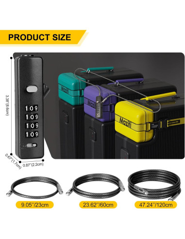 Candado de Cable de Combinación DELSWIN 4 Dígitos con 3 Cables