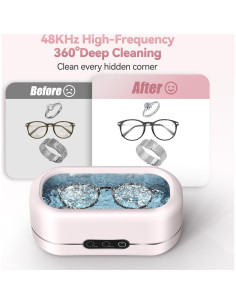 Limpiador Ultrasónico de Joyas BYASKZIV Rosa Claro 48kHz 2