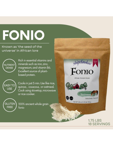 Fonio Africano Shipetaukin 794g - Sin Gluten, Vegano, Nutritivo