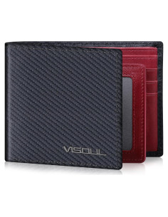 Billetera VISOUL Bifold de Cuero con Bloqueo RFID - Negro/Burdeos