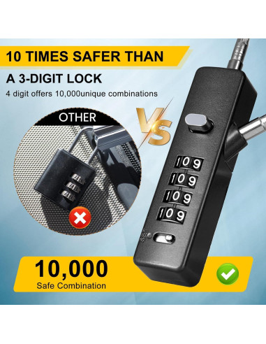 Candado de Cable de Combinación DELSWIN 4 Dígitos con 3 Cables