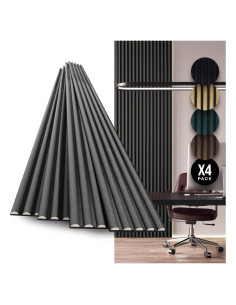 Paquete de 4 Paneles Acústicos de Madera Terciopelo Gris Carbón