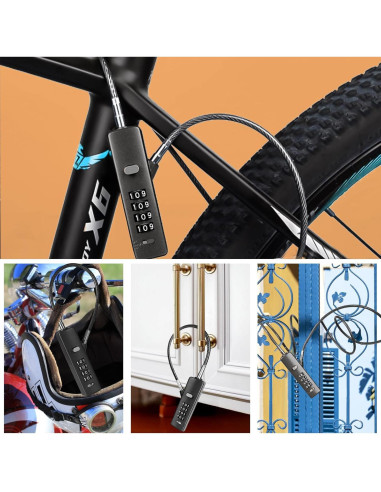 Candado de Cable de Combinación DELSWIN 4 Dígitos con 3 Cables