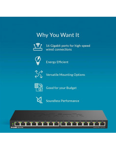 Switch Ethernet D-Link DGS-1016S 16 Puertos Gigabit Plug and Play 2