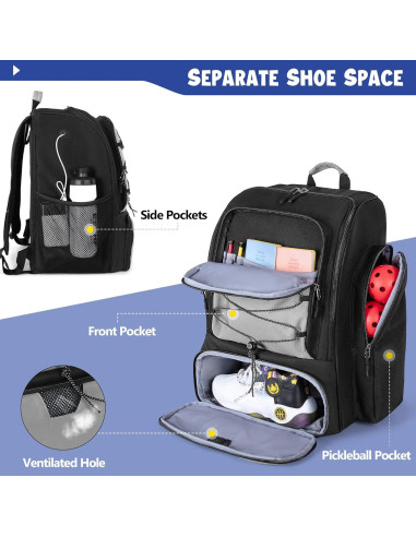 Mochila de Pickleball GOBUROS para 4 Palas y Zapatos