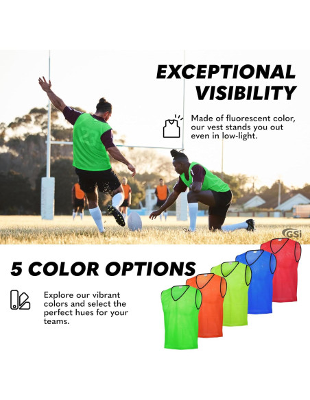 Pinnies GSI Sports - Paquete de 12 Chalecos para Jóvenes/Adultos - 5 Colores