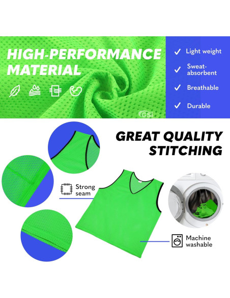 Pinnies GSI Sports - Paquete de 12 Chalecos para Jóvenes/Adultos - 5 Colores