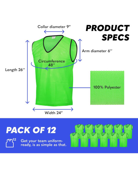 Pinnies GSI Sports - Paquete de 12 Chalecos para Jóvenes/Adultos - 5 Colores