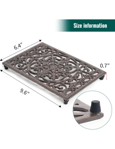 Trivet Rectangular de Hierro Fundido Sungmor 24.4x16cm Patrón Intrincado