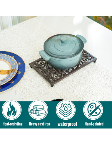 Trivet Rectangular de Hierro Fundido Sungmor 24.4x16cm Patrón Intrincado