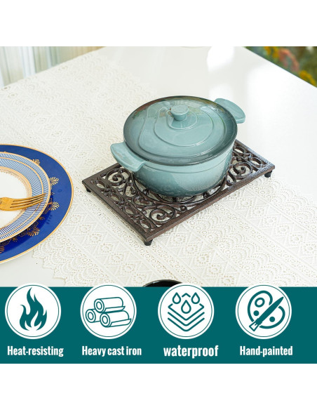 Trivet Rectangular de Hierro Fundido Sungmor 24.4x16cm Patrón Intrincado