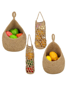 Cestas Colgantes de Yute Xuhal 4 Pcs para Cocina 35x29 cm