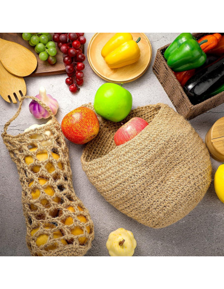 Cestas Colgantes de Yute Xuhal 4 Pcs para Cocina 35x29 cm