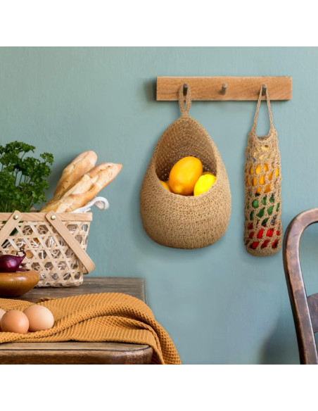 Cestas Colgantes de Yute Xuhal 4 Pcs para Cocina 35x29 cm