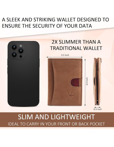 Billetera Slim de Cuero Genuino Bbelleco con Bloqueo RFID