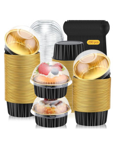200 Forros para Cupcakes Gandeer 125 ml Aluminio Negro Oro
