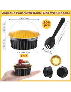 200 Forros para Cupcakes Gandeer 125 ml Aluminio Negro Oro 2