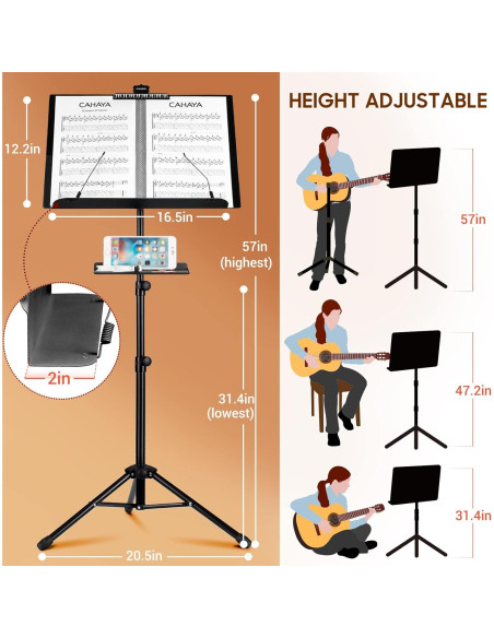 Soporte de Partituras CAHAYA Doble Uso con Bandeja y Bolsa