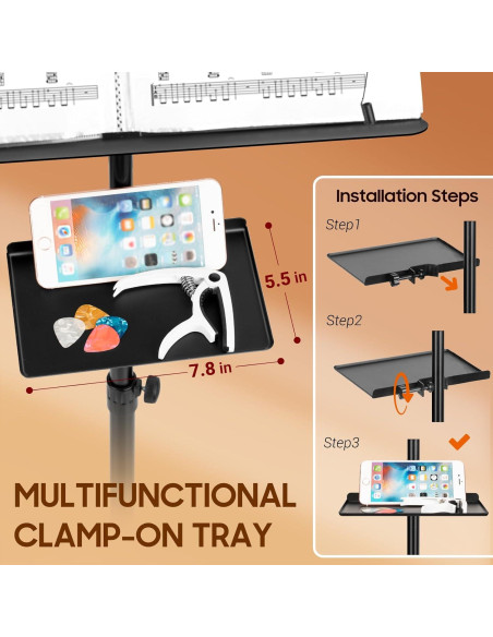 Soporte de Partituras CAHAYA Doble Uso con Bandeja y Bolsa