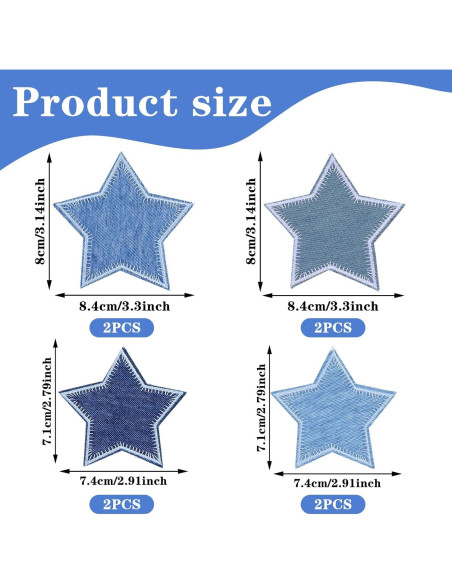 8 Parches de Estrella Azul GEEHUA para Planchar 8.5x8cm