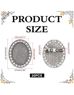 20 Pines de Solapa Cabochon Bezel Plateado 25x18mm DIY 2