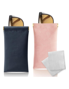 Estuche para Gafas 2 Pack Cuero Suave Negro y Rosa