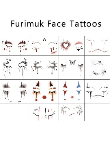 14 Hojas Tatuajes Temporales Halloween Furimuk - Maquillaje Facial