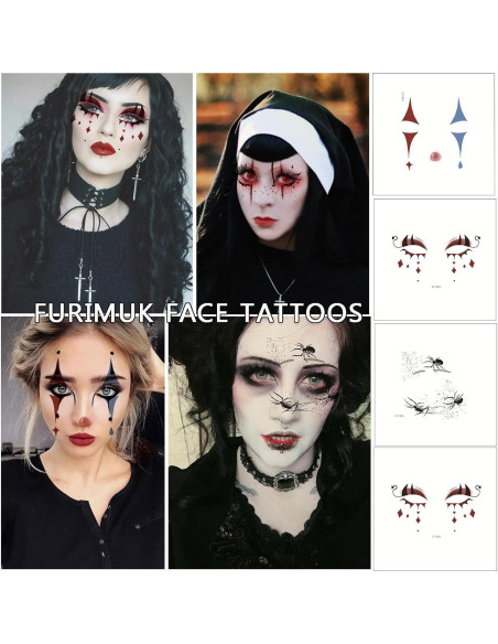 14 Hojas Tatuajes Temporales Halloween Furimuk - Maquillaje Facial