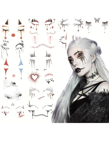14 Hojas Tatuajes Temporales Halloween Furimuk - Maquillaje Facial