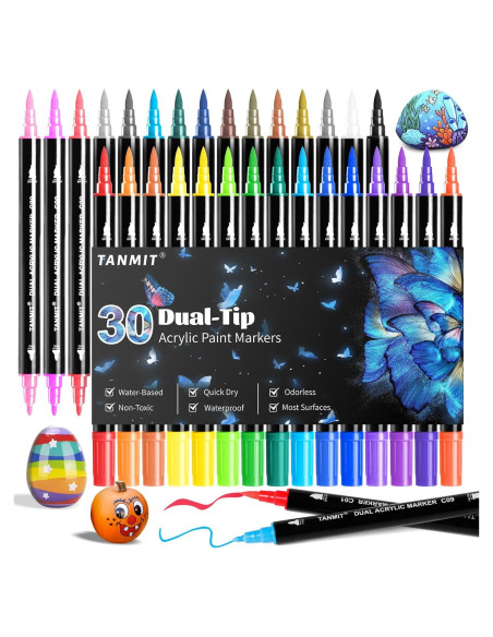 30 Marcadores Acrílicos Doble Punta TANMIT - Multicolor