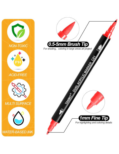 30 Marcadores Acrílicos Doble Punta TANMIT - Multicolor