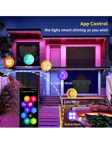 Luces de Cortina LED QINER 1x1m 400 LEDs IP65 1600 Colores