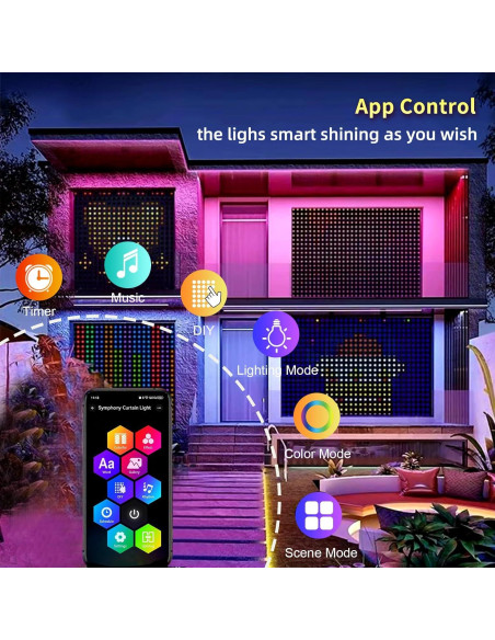 Luces de Cortina LED QINER 1x1m 400 LEDs IP65 1600 Colores