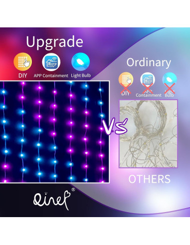 Luces de Cortina LED QINER 1x1m 400 LEDs IP65 1600 Colores