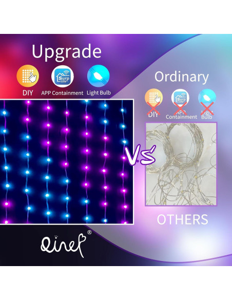 Luces de Cortina LED QINER 1x1m 400 LEDs IP65 1600 Colores