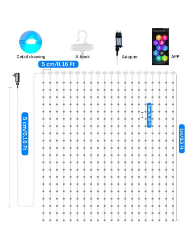 Luces de Cortina LED QINER 1x1m 400 LEDs IP65 1600 Colores