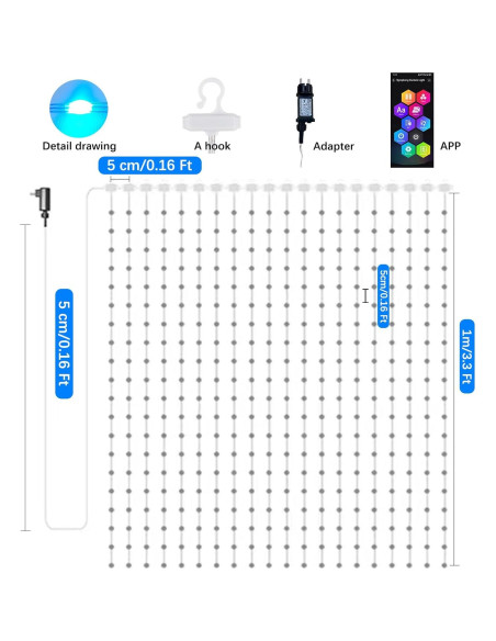 Luces de Cortina LED QINER 1x1m 400 LEDs IP65 1600 Colores