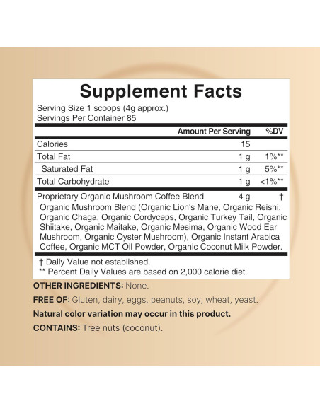 Café de Champiñones Orgánico NatureBell 340g con Aceite MCT