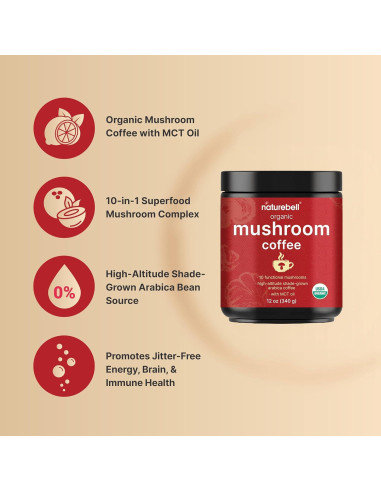 Café de Champiñones Orgánico NatureBell 340g con Aceite MCT