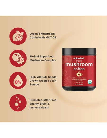 Café de Champiñones Orgánico NatureBell 340g con Aceite MCT