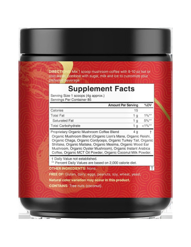 Café de Champiñones Orgánico NatureBell 340g con Aceite MCT