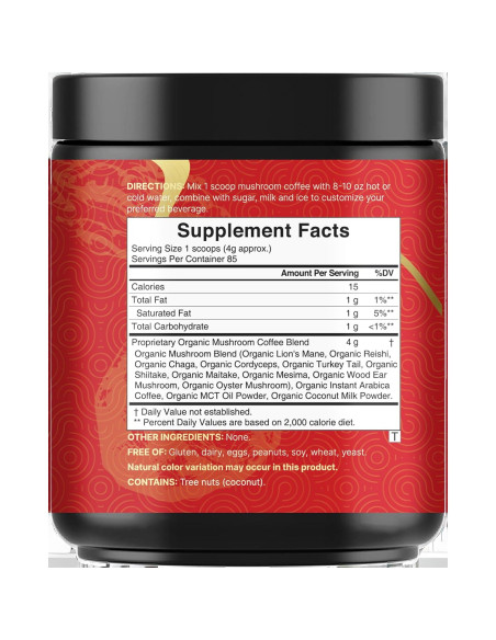 Café de Champiñones Orgánico NatureBell 340g con Aceite MCT